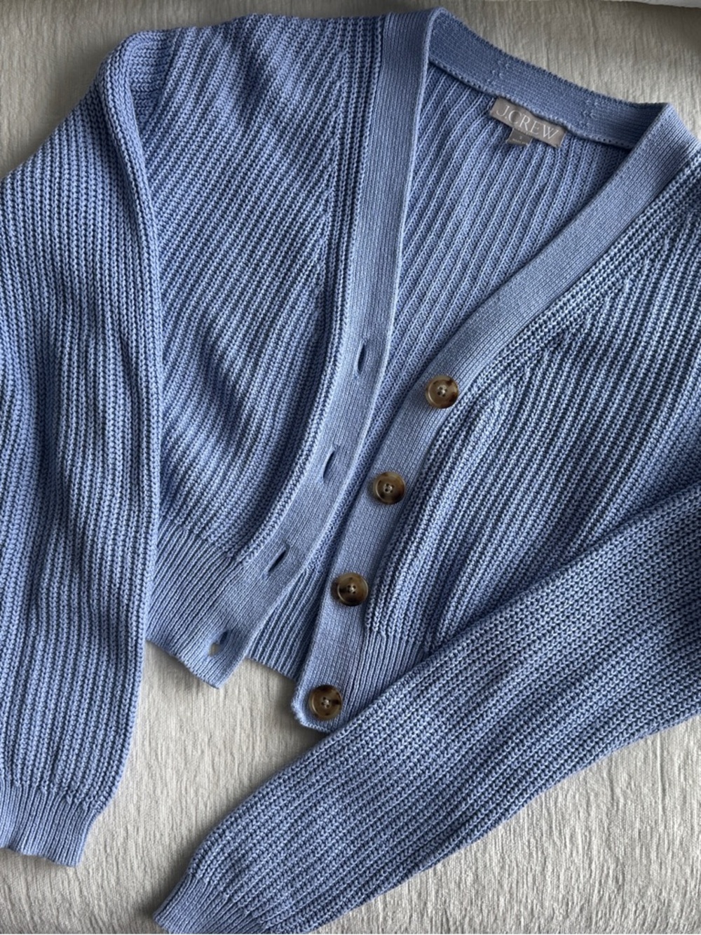 J. Crew Women's Light Blue Cotton Cashmere Button-Up Knit Cardigan